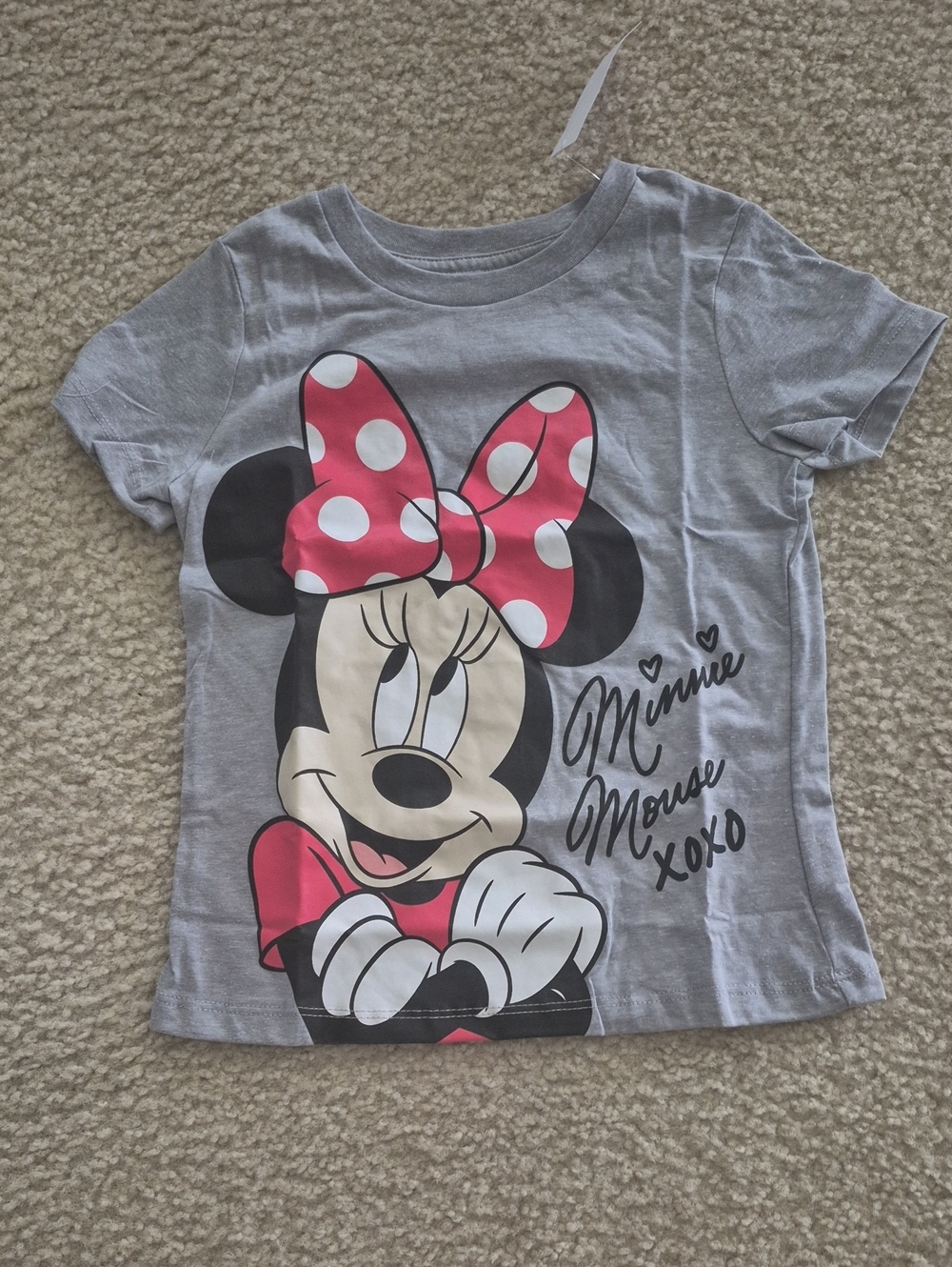 Disney Girls' Gray Tee with Pink Polka Dot Minnie Bow